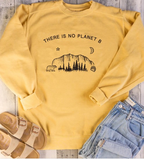 Model wearing the sweatshirt