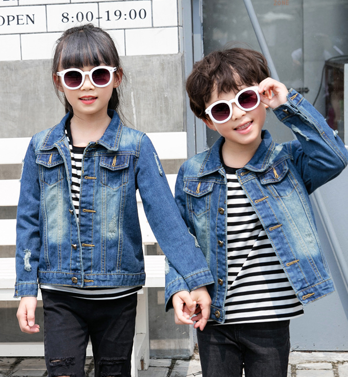 Family wearing denim jackets