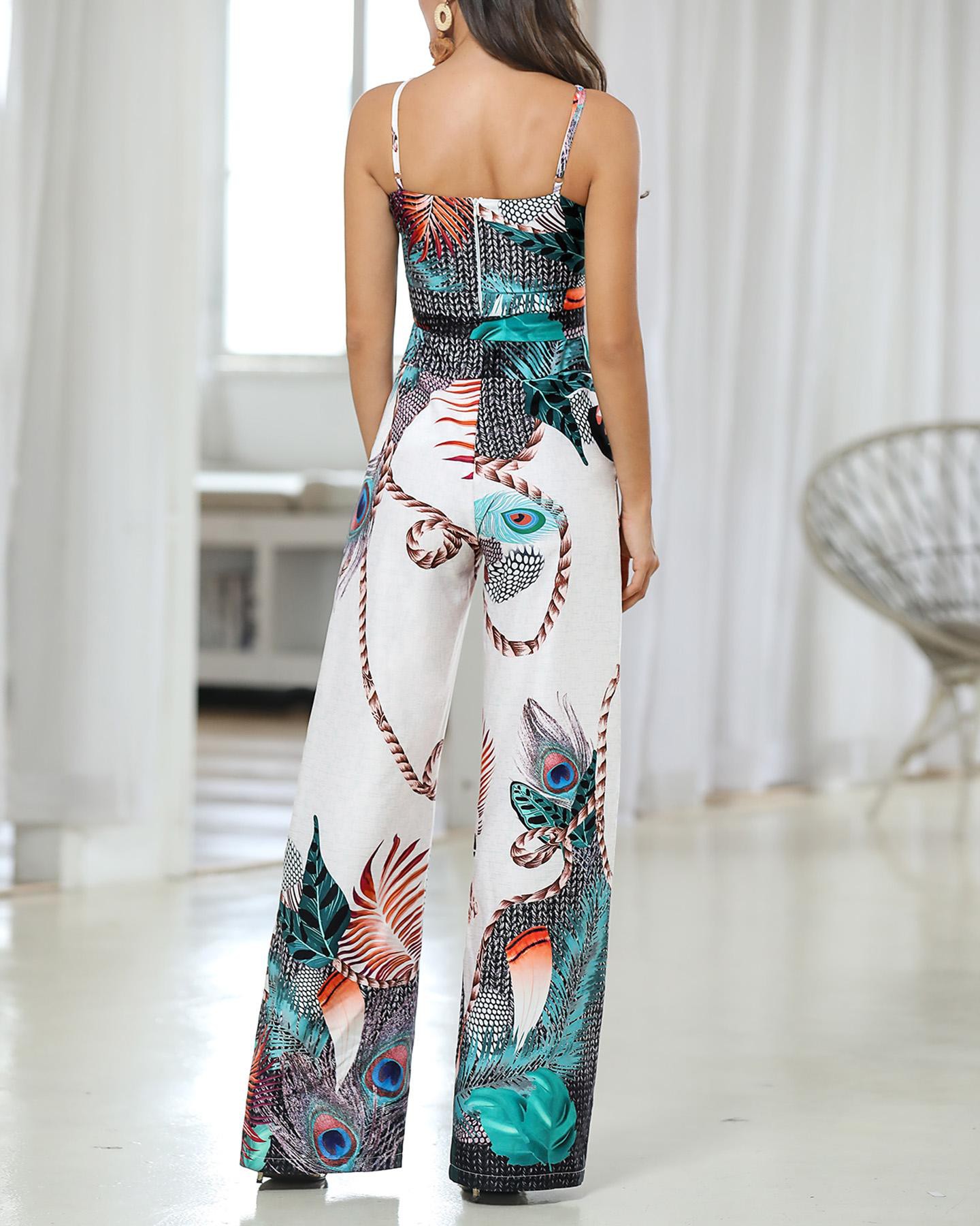 Peacock Feather Print Jumpsuit Image 2