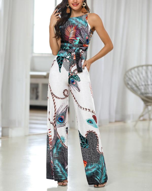 Peacock Feather Print Jumpsuit Image 1