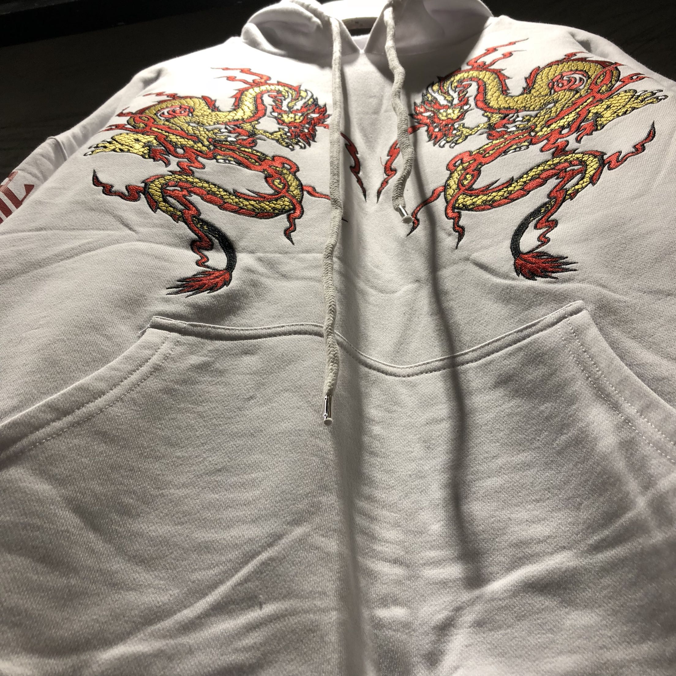 White Oversized Hooded Sweatshirt with Dragon Embroidery
