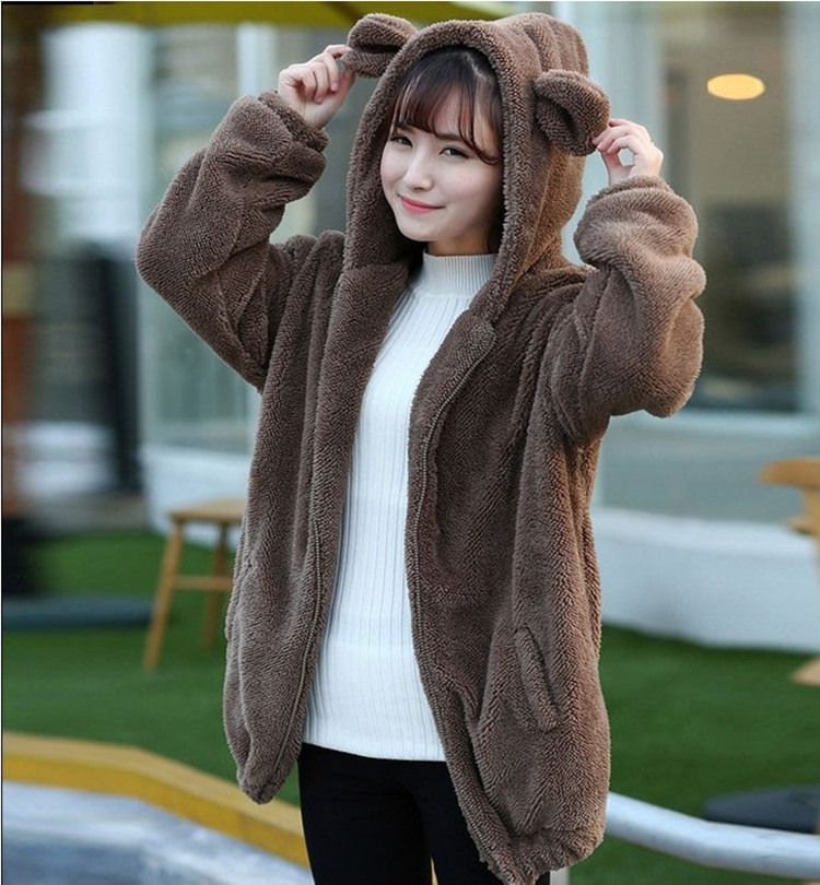 Back View of Hooded Plush Cartoon Jacket