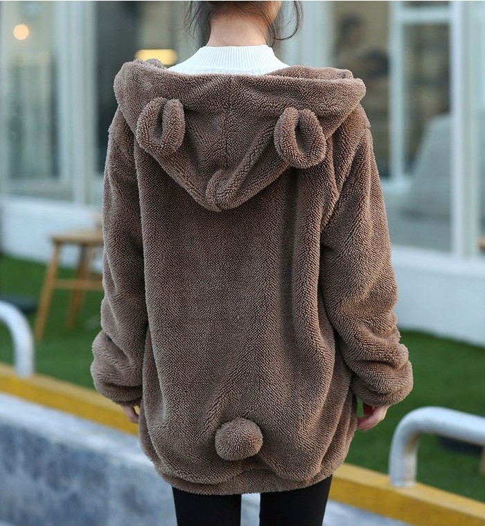 Hooded Plush Cartoon Jacket in Use