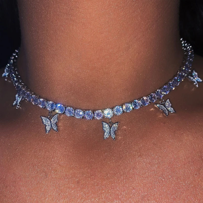 Butterfly Pendant Necklace - White Diamond