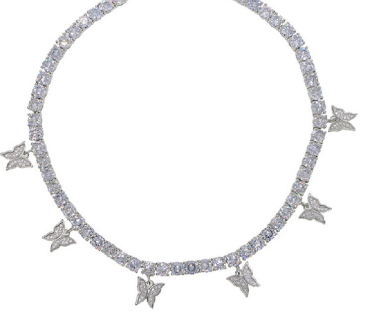 Butterfly Pendant Necklace - Gold Diamond