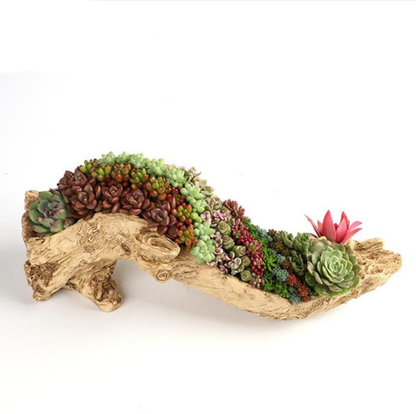 Vintage Chinese Style Extra Large Faux Wood Succulent Planter Image 2