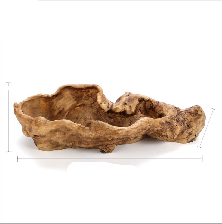 Vintage Chinese Style Extra Large Faux Wood Succulent Planter Image 3