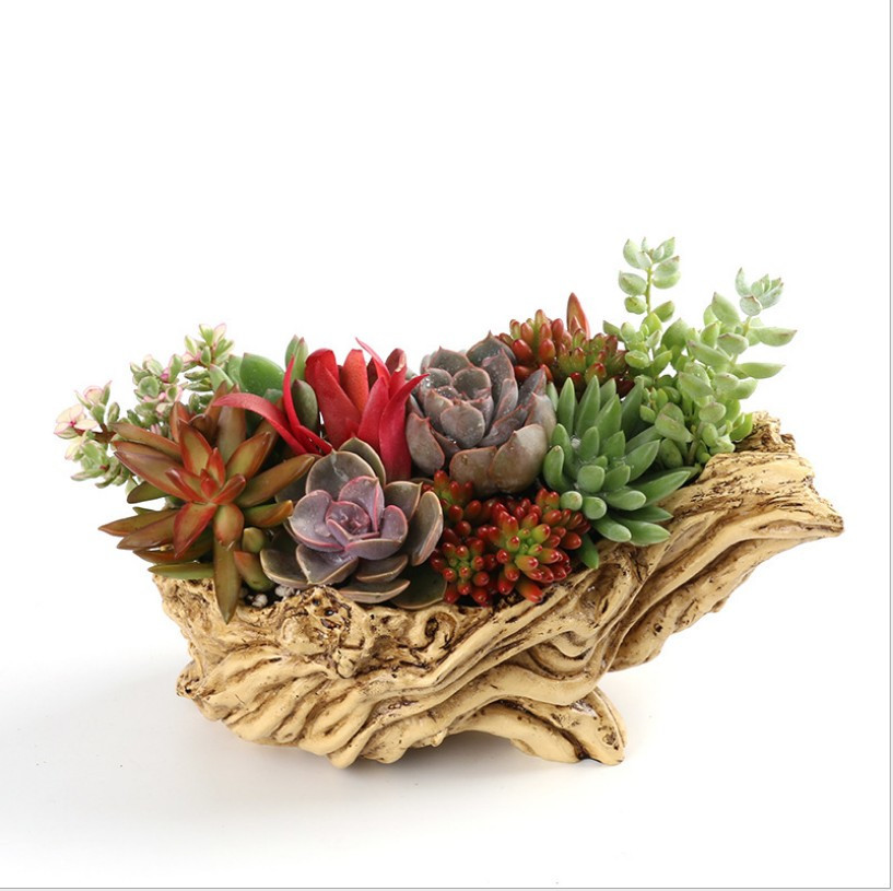 Vintage Chinese Style Extra Large Faux Wood Succulent Planter Image 4
