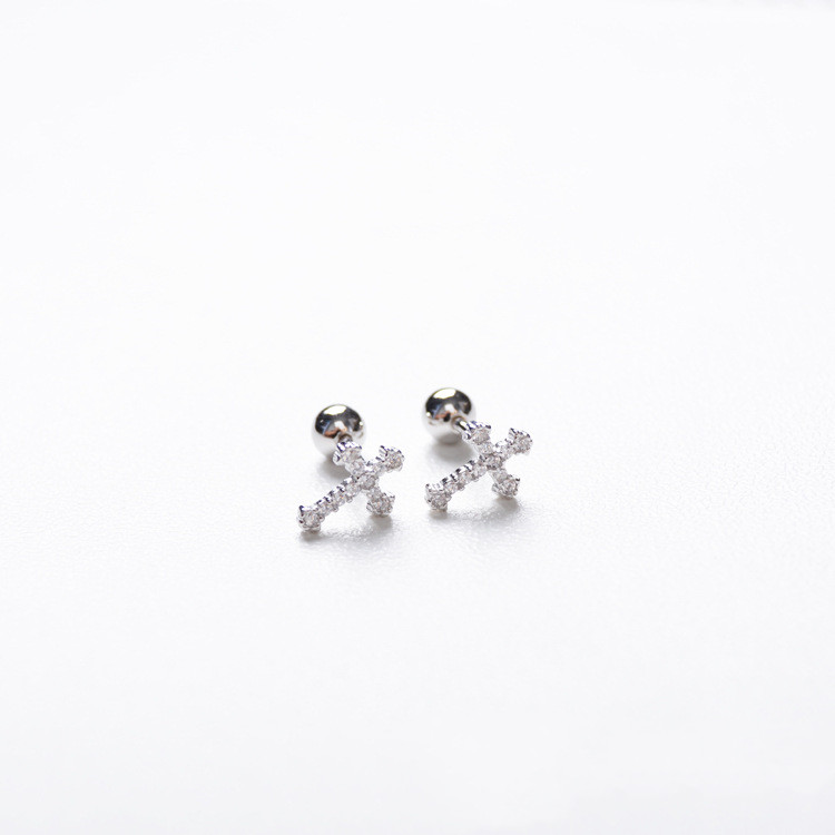 925 Sterling Silver Simple Cross Earrings - Rose Gold