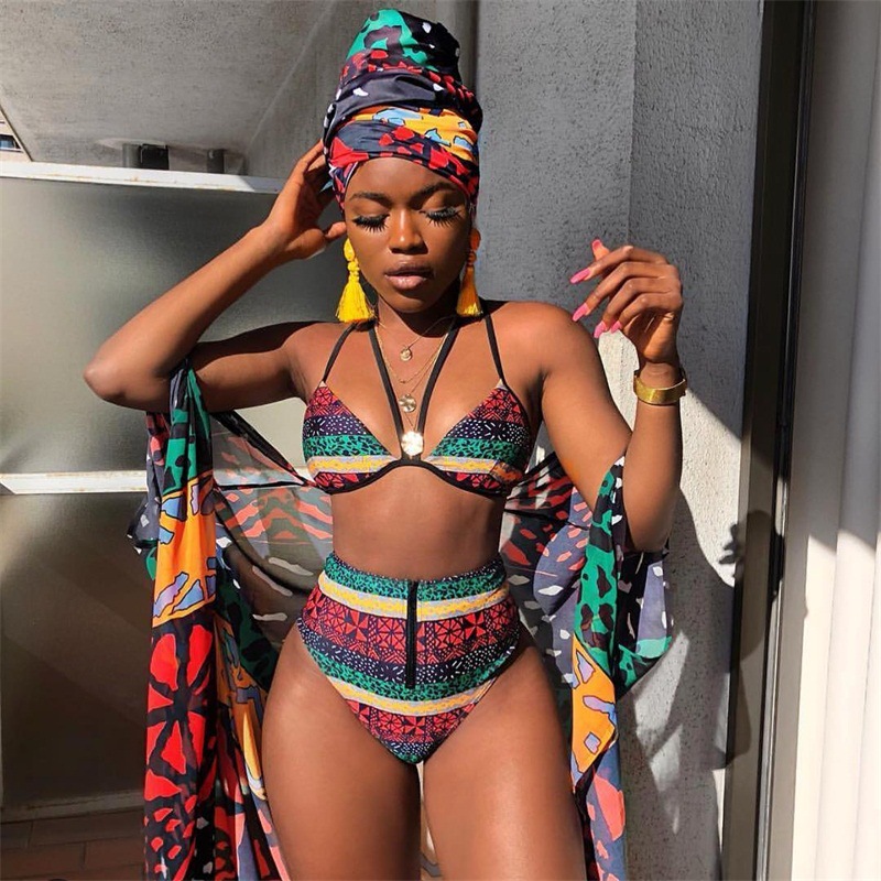 African Print Two-Piece Swimsuit Image 2