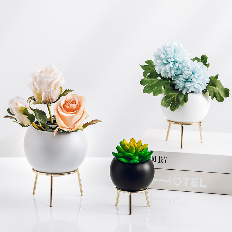 Nordic Ceramic Round Hydroponic Succulent Planter Image 1