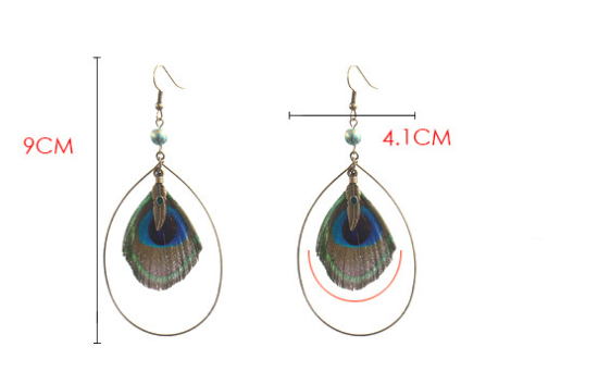 Bohemian Vintage Natural Peacock Feather Earrings 3