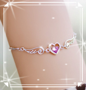925 Sterling Silver Angel Wings Heart Bracelet