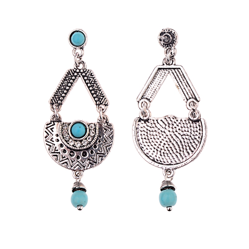 Geometric Oval Alloy Gemstone Earrings Silver