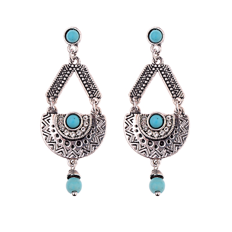 Geometric Oval Alloy Gemstone Earrings Gold