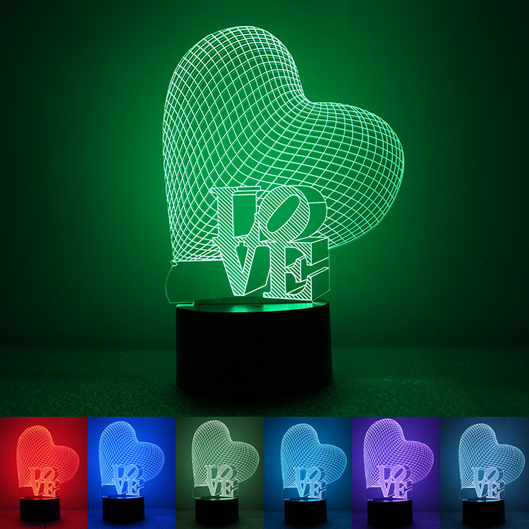 3D Heart Night Light Colors