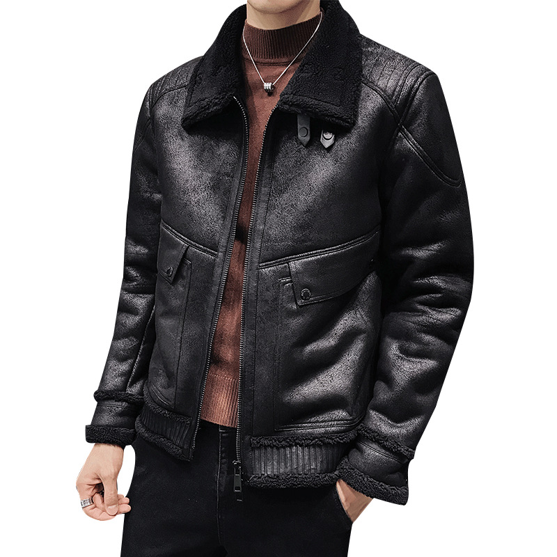 Apricot PU Leather Cotton Jacket