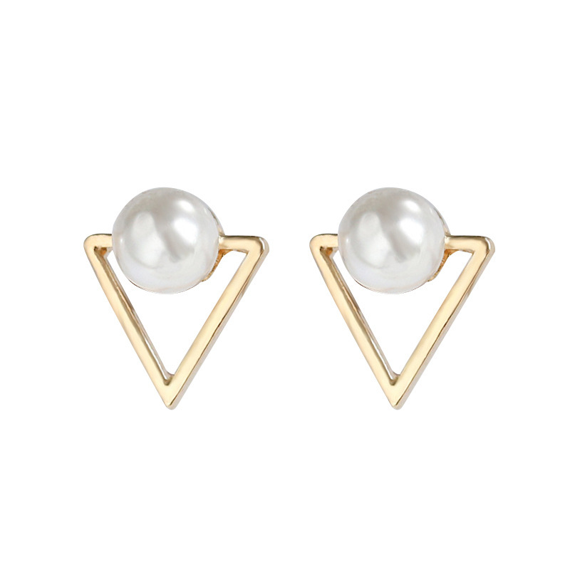 Gold and Silver Geometric Pearl Stud Earrings