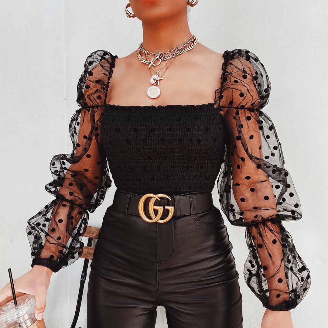 Sheer Puff Sleeve Top