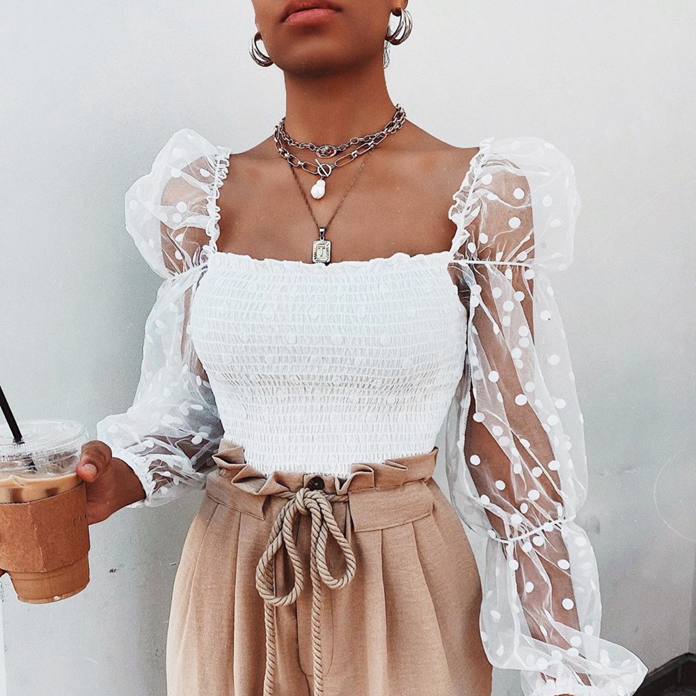 Sheer Puff Sleeve Top