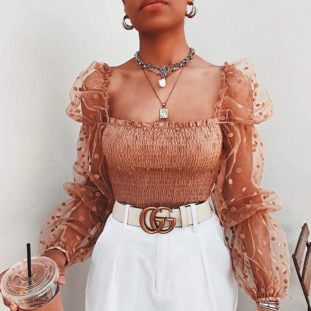 Sheer Puff Sleeve Top