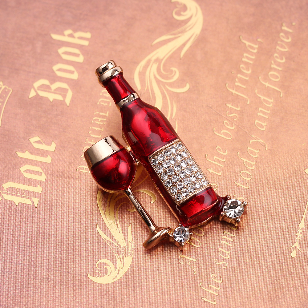 Clothing alloy drop oil diamond wine bottle brooch