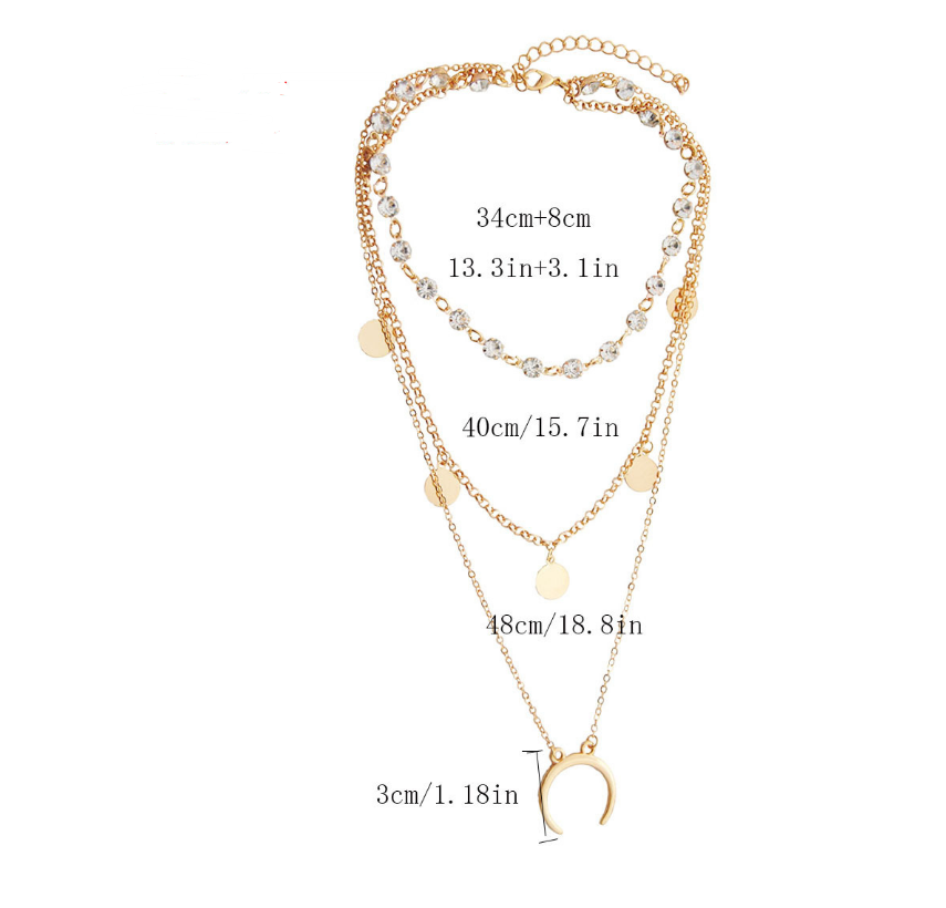 Multi-Element Moon Pendant Necklace in Silvery