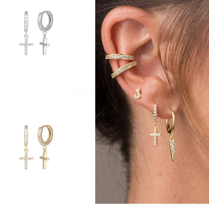 Copper Zirconia Cross Earrings - Style
