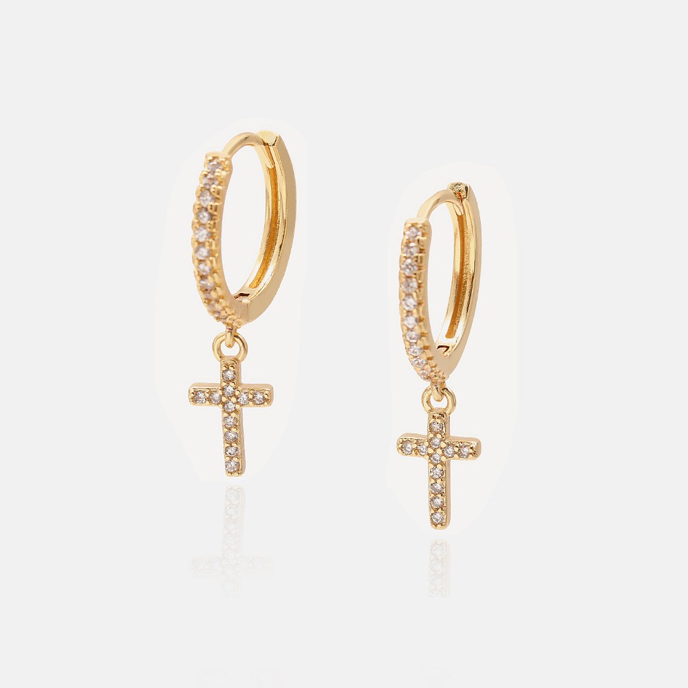 Copper Zirconia Cross Earrings - Platinum