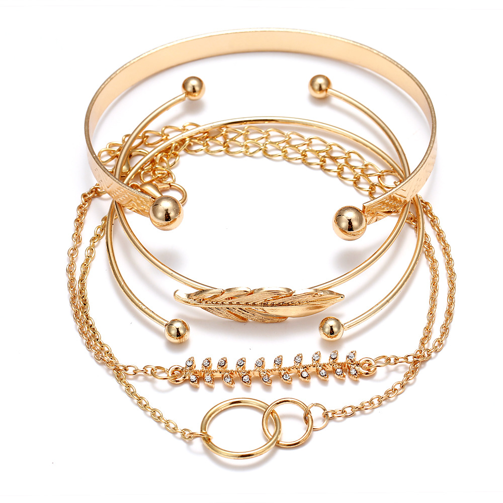 Geometric Hollow Leaf Bracelet Set Image 3