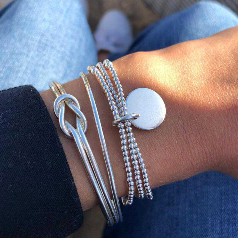 Geometric Hollow Leaf Bracelet Set Image 5