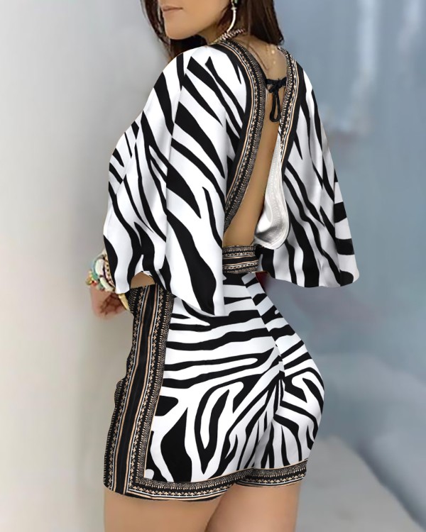 Zebra Print V-Neck Jumpsuit - Image 3