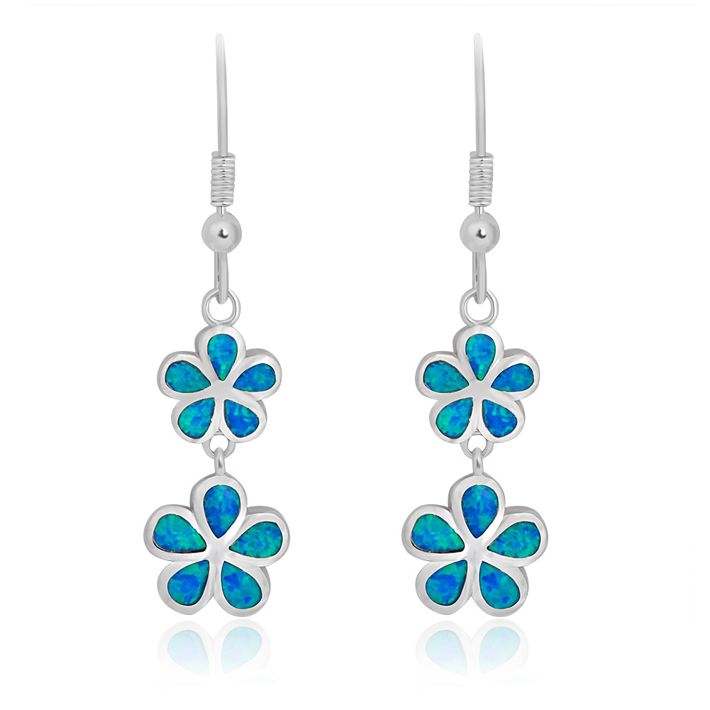 Blue Faux Opal Clover Earrings