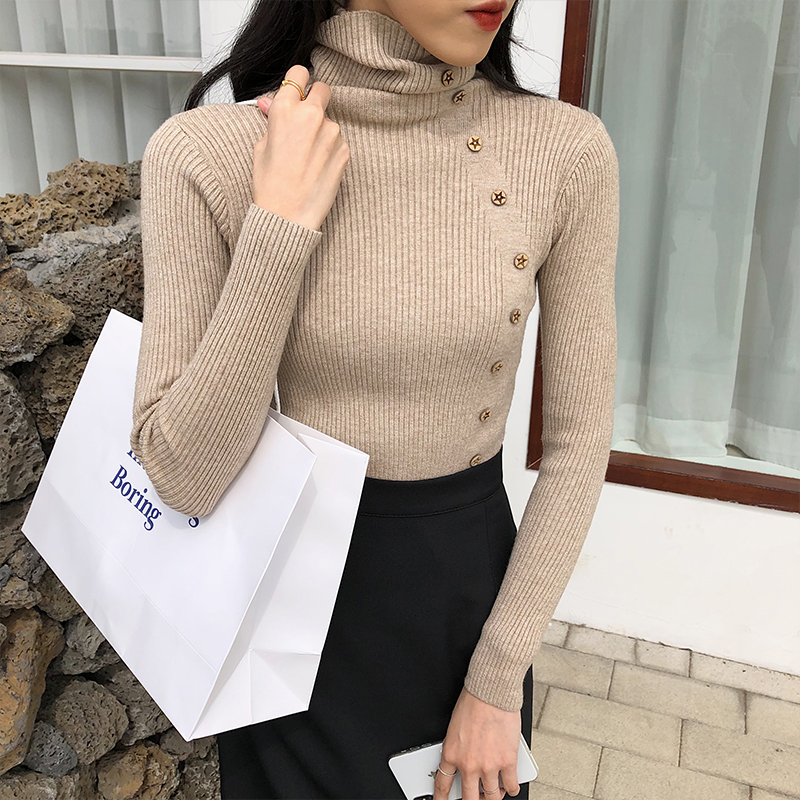 High-neck knit sweater in White