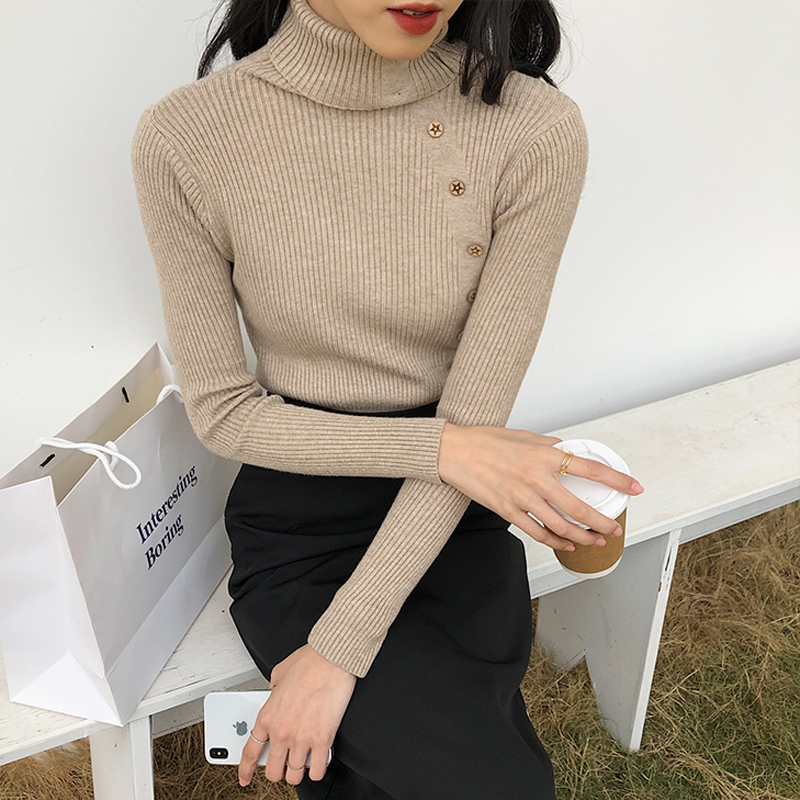 High-neck knit sweater in Black