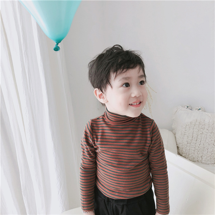 Children's striped high neck bottoming shirt
