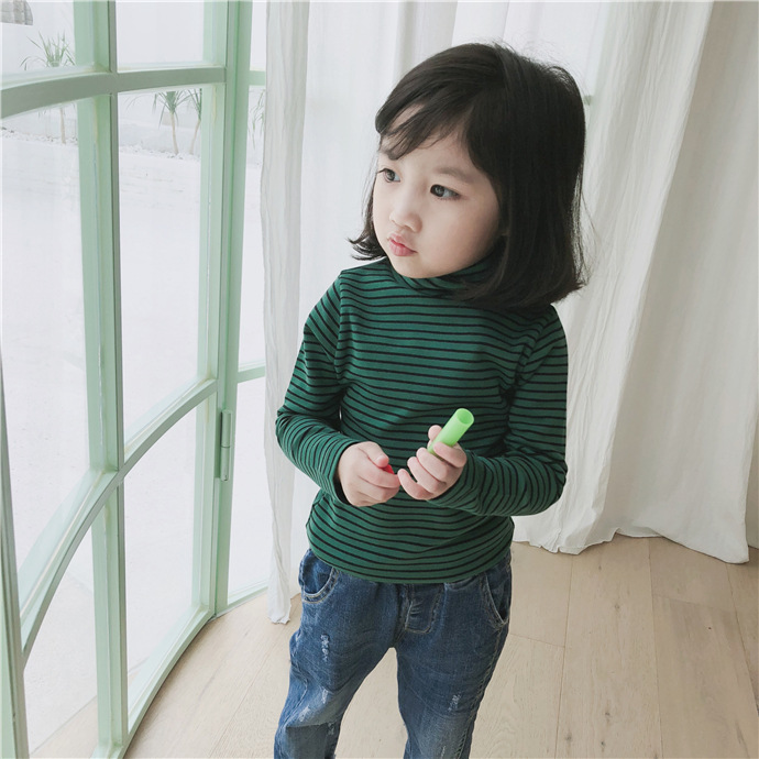 Children's striped high neck bottoming shirt