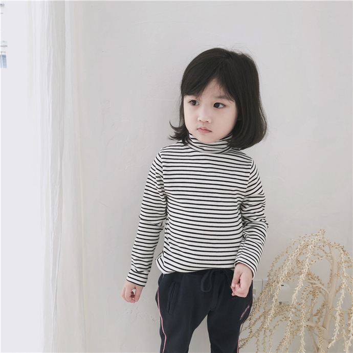 Children's striped high neck bottoming shirt