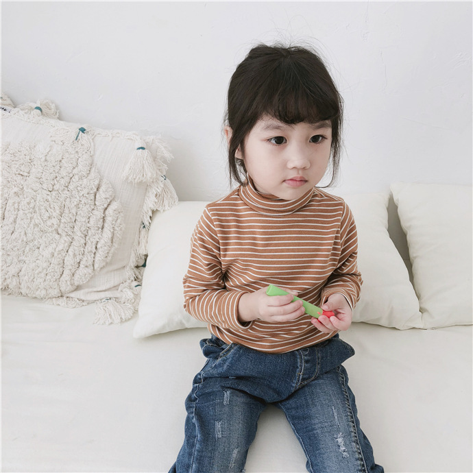 Children's striped high neck bottoming shirt