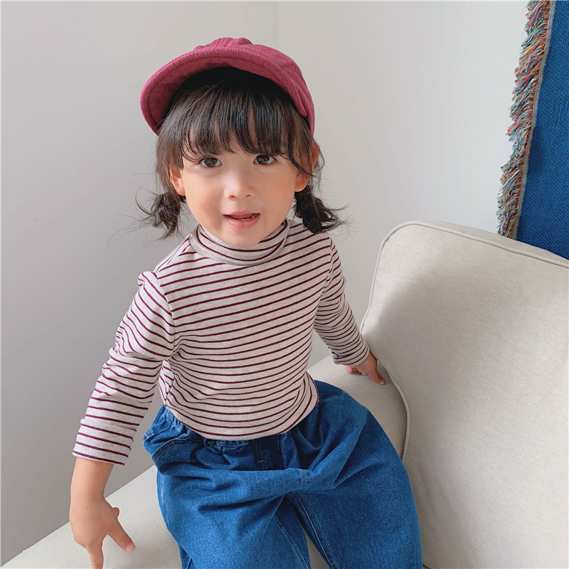 Children's striped high neck bottoming shirt
