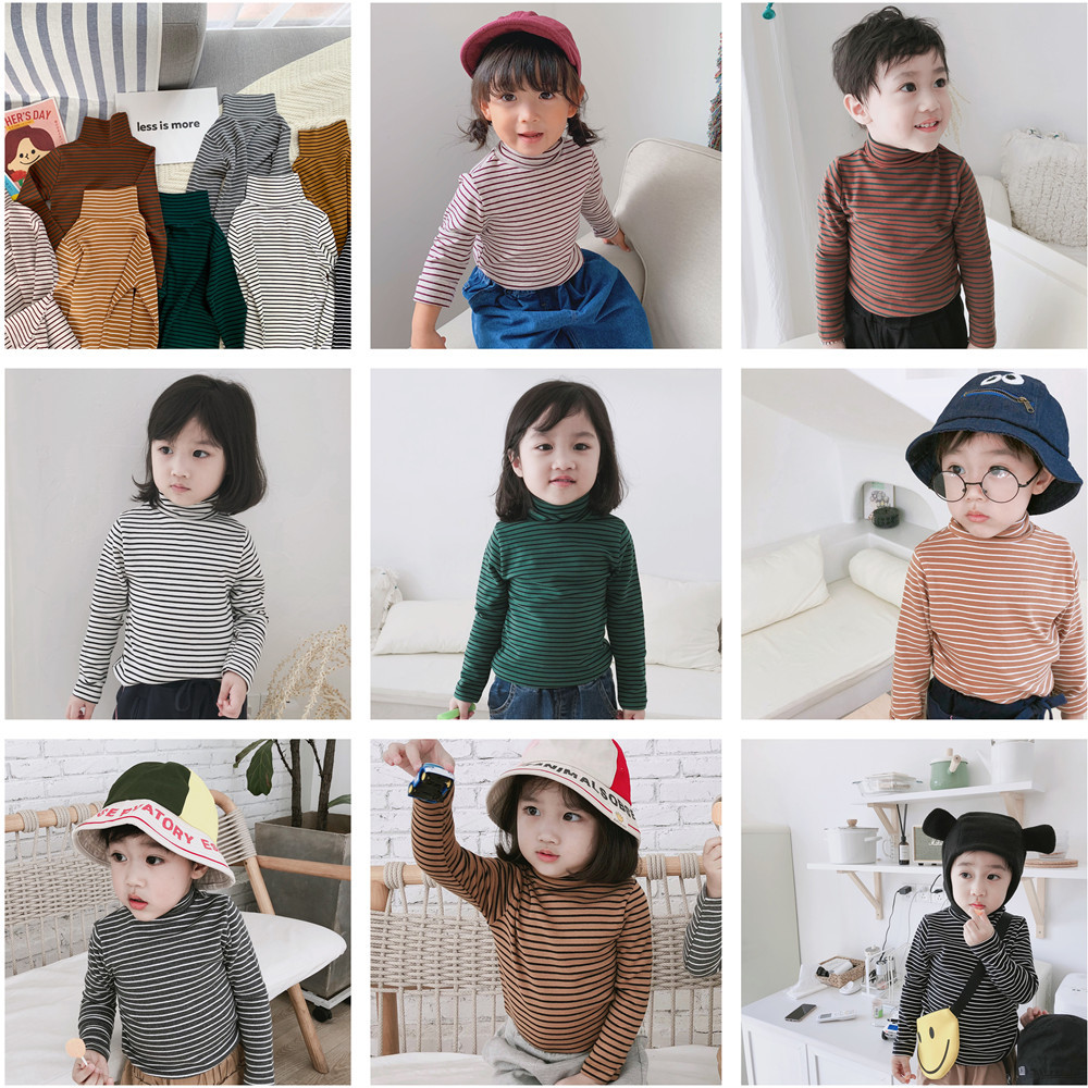 Children's striped high neck bottoming shirt