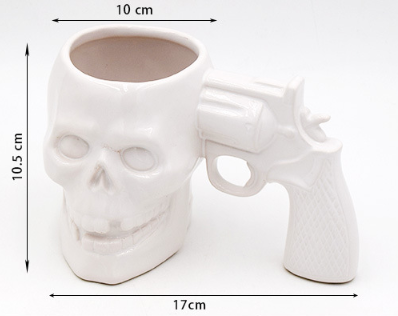 Skull Pistol Ceramic Mug measurements and detail photo 1