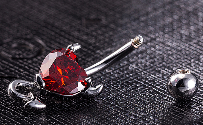 Heart Zircon Crystal Devil Belly Button Ring Navel Piercing 316L Stainless Belly Button Rings Sexy Body Jewelry Pircing Ombligo
