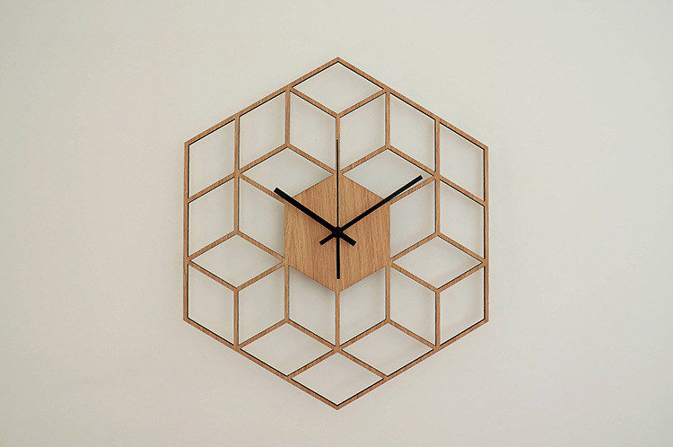Modern Geometric Wooden Wall Clock Image 2
