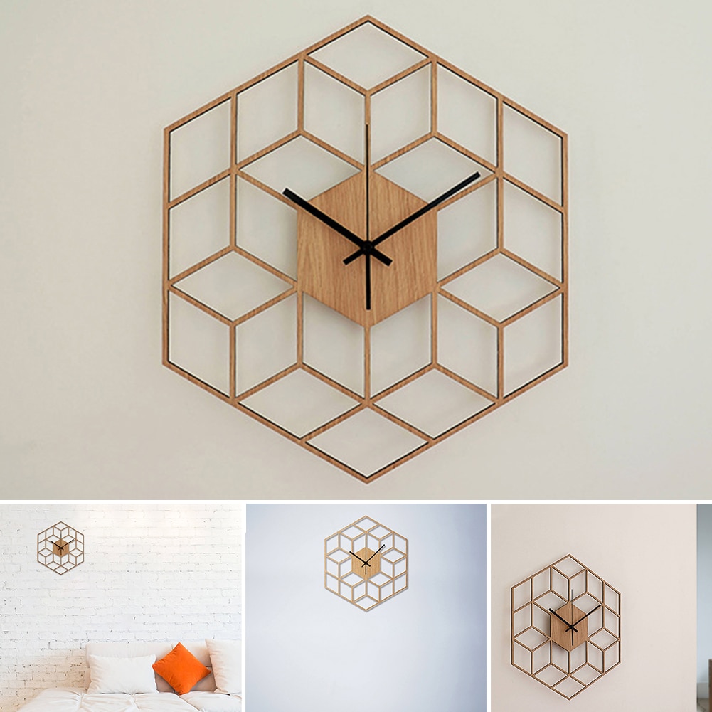Modern Geometric Wooden Wall Clock Image 1