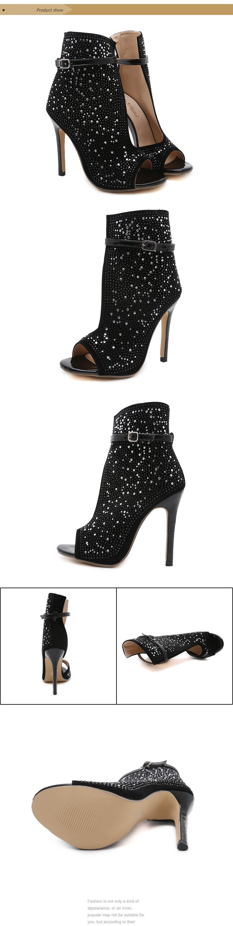 Elegant Women's Sandals - Black Suede with High Heels