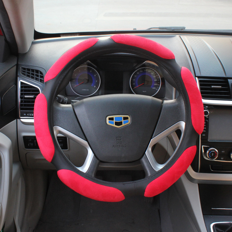 3D Suede Steering Wheel Cover Red