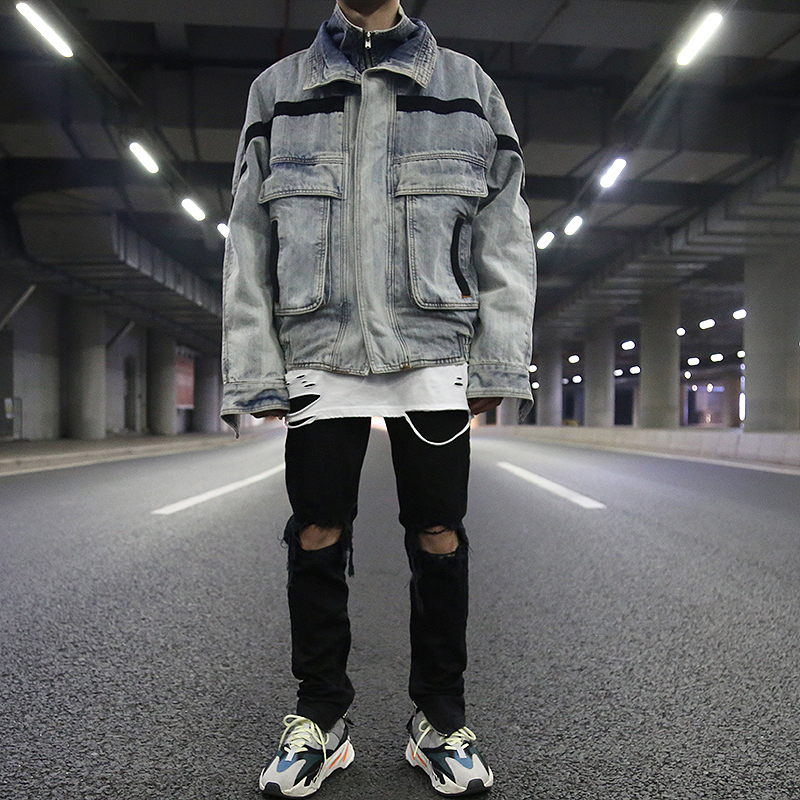 Vintage-washed denim jacket front view