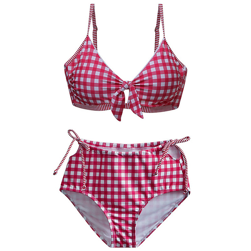 High-waisted plaid bikini front view