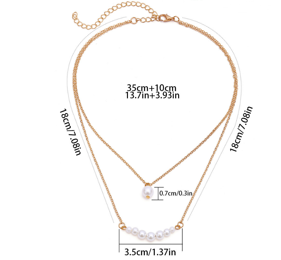 Double Layer Pearl Pendant Tassel Necklace Image 3